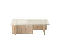 Toilinux - Table basse rectangulaire effet travertin et verre - Beige