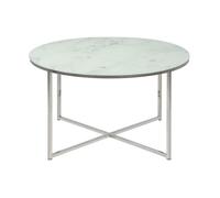 Toilinux - Table basse ronde effet marbre en verre et métal - L.80 cm x H. 45 cm - Blanc - Alysé