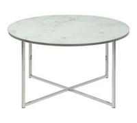 Toilinux - Table basse ronde effet marbre en verre et métal - L.80 cm x H. 45 cm - Blanc - Alysé Blanc G