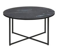 Toilinux - Table basse ronde effet marbre en verre et métal - L.80 cm x H. 45 cm - Noir - Alysé Noir