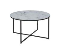 Toilinux - Table basse ronde en verre effet marbre - Diam. 80 cm - Blanc et Noir