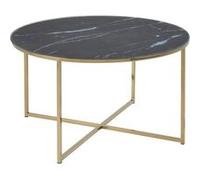 Toilinux - Table basse ronde en verre effet marbre - Diam. 80 cm - Doré et Noir - Alysé