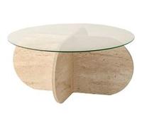 Toilinux - Table basse ronde en verre et effet travertin - Beige Beige G