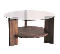 Toilinux - Table basse ronde en verre et panneaux de particules - Diam. 75cm H. 40cm - Marron