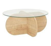 Toilinux - Table basse ronde Luminix en verre et bois - Beige - Luminix