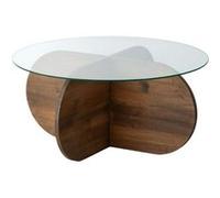 Toilinux - Table basse ronde Luminix en verre et bois massif - Marron foncé - Luminix Marron G