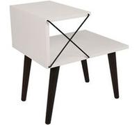 Toilinux - Table d'appoint en bois et métal NINO - Blanc et noir - NINO Blanc