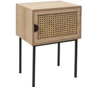 Toilinux - Table de chevet en cannage 1 porte en Bois et métal - Marron Marron G