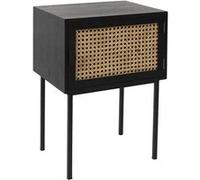 Toilinux - Table de chevet en cannage 1 porte en Bois et métal - Noir et marron Noir G