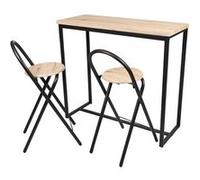 Toilinux - Table murale et ses 2 tabourets Dock en MDF et Métal - H.90 cm x L.100 cm - Beige et Noir - Dock Beige G