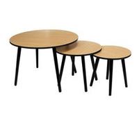 Toilinux - Trio de tables gigogne en métal et bois - Noir Noir G