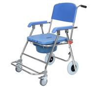 toilmua Chaise de toilette percée avec roulettes, chaise de chevet pliable 3 en 1 pour personnes âgées en acier inoxydable avec pieds en caoutchouc, installation libre et taille compacte, bleu