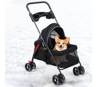 toilmua Poussette pour petits chiens et chats, rotation à 360 degrés, pliable, chariot de voyage pour animaux de compagnie avec auvent réglable en maille visible, porte-gobelet, roue arrière, double
