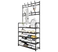 toilmua Rack de chaussures d'entrée et porte-manteau, stockage de chaussures de chaussures à 5 niveaux - Organisateur de stockage de banc avec 8 crochets pour le bureau du couloir de la chambre à