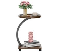 toilmua Table d'appoint à 2 niveaux en forme de C avec roulettes, pivotante à 360°, petite table basse moderne en forme de C - Table d'appoint portable pour salon, chambre à coucher, balcon, terrasse