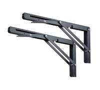 Toirxarn Lot de 2 équerres d'étagère pliables robustes en acier noir de 25,4 cm - Support pliable en acier pour bureau mural peu encombrant, établi de bricolage, table pliable et extension de