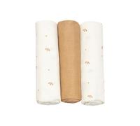 Tois Kilos Sept - Lot de 3 Langes Bébé Gatsby 70x70cm, 100% Coton Doux, Multi-Usage, Motifs Pétales, Crème et Camel, Compacts, Lavables en Machine à 30°