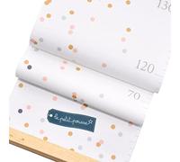 Toise murale enfant en toile, à suspendre avec baguettes en bois, inscriptible et pliable pour mesurer votre enfant (Pois - rose/gris/doré)