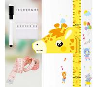 Toise Murale Girafe 3D - Stickers Muraux Toise sans Perforation (180cm), Tableau de Croissance Réinscriptible avec Stylo & Autocollants Animaux, Décoration Chambre Souple