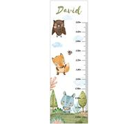 Toise sticker mural personnalisée pour chambre d'enfant. Motif : Animaux à l'aquarelle. 130cm.