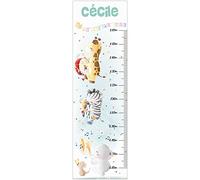 Toise sticker mural personnalisée pour chambre d'enfant. Motif : Animaux à l'aquarelle et fête. 130cm.