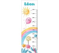 Toise sticker mural personnalisée pour chambre d'enfant. Motif : Arc-en-ciel et ballon à l'aquarelle. 130cm.