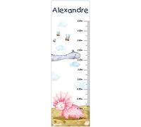 Toise sticker mural personnalisée pour chambre d'enfant. Motif : Dinosaure à l'aquarelle. 130cm.