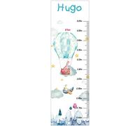 Toise sticker mural personnalisée pour chambre d'enfant. Motif : Dinosaure en ballon à l'aquarelle. 130cm.