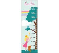 Toise sticker mural personnalisée pour chambre d'enfant. Motif : Fée, chat et arbre. 130cm.