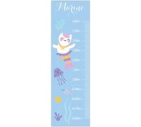 Toise sticker mural personnalisée pour chambre d'enfant. Motif : Sirène-chat. 130cm.