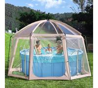 Toit de piscine - Pour piscines hors-sol et jacuzzis de 305 à 366 cm de diamètre - Toit panoramique transparent - 2 en 1 - Toiture et tente à bulles - Bâche de piscine en PVC résistant au froid