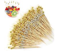Toivize 300 Pièces Pics à Cocktails, Bâtonnets à Cocktail en Bois Cures-Dents Décoratifs Décoration Perles d’ Or et d’ Argent pour Cocktails, Amuse-Gueules et Décoration de Fête, 12.5cm