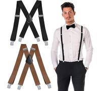 Toivize Lot de 2 Bretelles Homme Extra Solides avec 4 Clips Résistants, Bretelles Élastiques pour Homme Larges 3,5 cm, Réglables en Forme de X pour Salopettes, Jeans, Pantalons de Travail