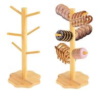 Toivize Lot de 2 supports à brezels en bois - 16 x 36 cm - 6 bras - Polyvalent comme support à brezel, support à saucisses, porte-tasses, parfait pour les fêtes et la cuisine