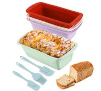 Toivize Lot de 4 moules en silicone antiadhésifs pour gâteaux et pains, avec 3 spatules en gel de silice, moule à cake pour four et friteuse à air (19,5 x 9,5 x 5,5 cm)