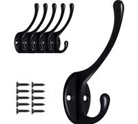TOJ Living Crochet mural - Set de 5 crochets - Porte-manteaux - Crochet pour vêtements à fixer au mur - Avec vis - Acier inoxydable - Noir
