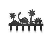 TOJ Living Pangea Porte-manteau pour enfant - 40 cm - 6 crochets - Porte-manteau mural - Patère pour enfants - Patère pour enfants - Acier inoxydable - Dinosaure/Jungle - Noir