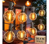 TOJUNE Guirlande Lumineuse Exterieure 30.4M, 50+4 G40 Ampoules 2700K, Étanche&Incassable, Guirlande Guinguette Exterieur LED Connectable Blanc Chaud, Plug & Play, Prise UE (Type C), pour Jardin Noël