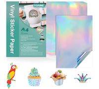 TOJUNE Papier Vinyl Autocollant Imprimable pour Imprimante À Jet D'encre et Laser, A4-21x29.7 cm, Imperméable, Découpe Arbitraire, Support Adhésif (20 Feuilles) (Laser Couleur)