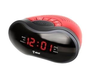 TOKAÏ - Radio réveil FM avec Prise USB pour Recharge téléphone Rouge