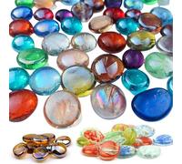 Tokaneit Billes Plates 150pc, Galets de Verre Ornementaux, Galets de Verre, Cabochons en Verres Colorés pour L'aménagement Paysager des Aquariums, pour L'aménagement Paysager des Aquariums,DIY