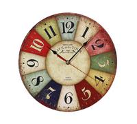 Tokenhigh Grande horloge murale vintage en bois, horloge ronde de style campagnard français, horloge ronde silencieuse sans tic-tac, grands chiffres, horloge à piles pour salon, chambre à coucher,