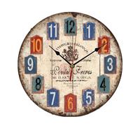 Tokenhigh Grande horloge murale vintage en bois, style campagnard français, horloge ronde silencieuse sans tic-tac, grand chiffres, horloge à piles pour salon, chambre à coucher, cuisine, hôtel, café