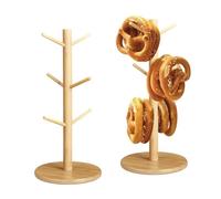 Tokenhigh Lot de 2 supports à bretzels en bois en forme d'arbre, présentoir à beignets, à 6 bras, hauteur 35 cm, pour bretzels, saucisses, pain alcalin, cuisine, cafés, boulangeries, restaurants