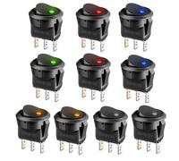 TOKERD 10 pièces Interrupteur 12v Lumineux led Interrupteur a Bascule 12v 3 positions Verrouillage Commutateur Spst Bouton Ronde pour Voiture Bateau Appareils Ménagers, avec 5 Couleur