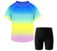 Tokeya Ensemble Maillot de Bain Garçon Enfant 2 Pieces UPF 50+ 3-11 Ans | Maillot de Bain Anti-UV, Rashguard, Short de Bain, Séchage Rapide, Manches Courtes Protection Solaire Set, Plage Surf Piscine
