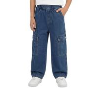 Tokeya Jeans Baggy Garçon Cargo Pantalon en Denim 10-11 Ans, Bleu Foncé