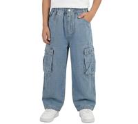 Tokeya Jeans Baggy Garçon Cargo Pantalon en Denim 7-8 Ans, Bleu Clair