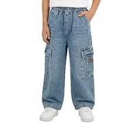 Tokeya Jeans Baggy Garçon Taille Élastique Cargo Pantalon en Denim 7-15 Ans | Multiples Poches, Loose Fit, Jambes Larges, Enfants Décontracté Cargo Jean, Mode Streetwear Outdooor Casual Pantalons