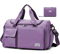 Tokeya Sac de Voyage Pliable Grande Capacité Sacs de Sport avec Compartiment Chaussure y Poche Humide Femme Sac de Voyage Imperméable Sac à Bandoulière Léger Weekend Fourre-Tout Sport Bag, Violet